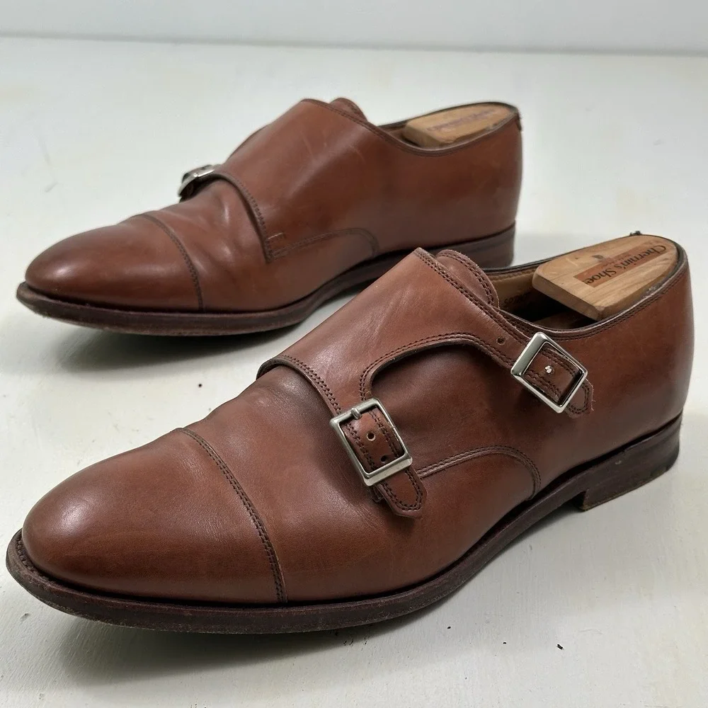 Alfred‎ Sargent J Crew Double Monk Strap Shoes 9 Chestnut Brown Leather England